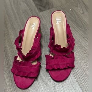 Women's Pink Suede Ruffle Sandals